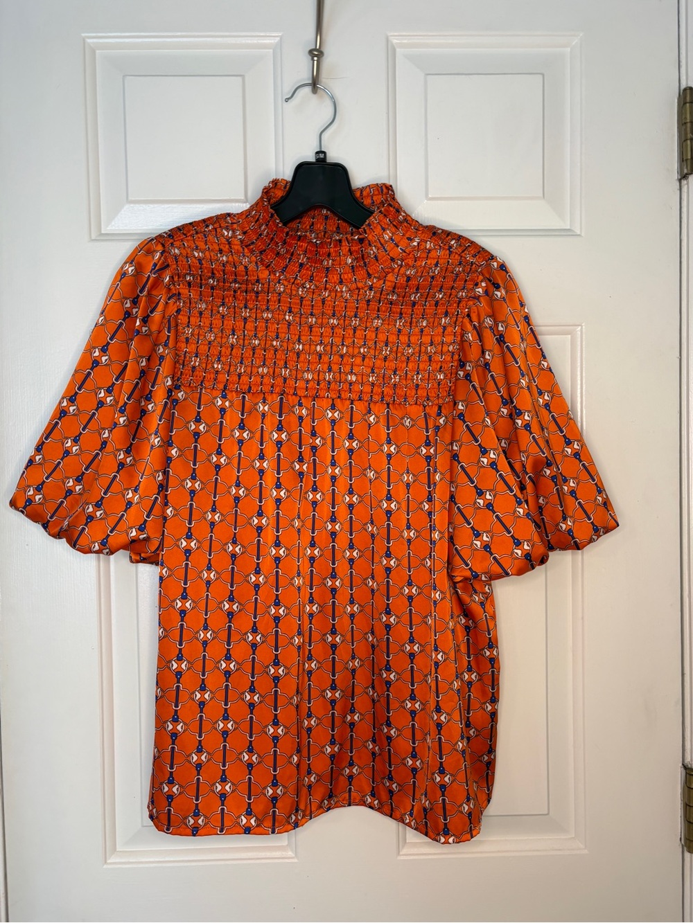 THML Orange Printed Smocked Puff Sleeve Blouse